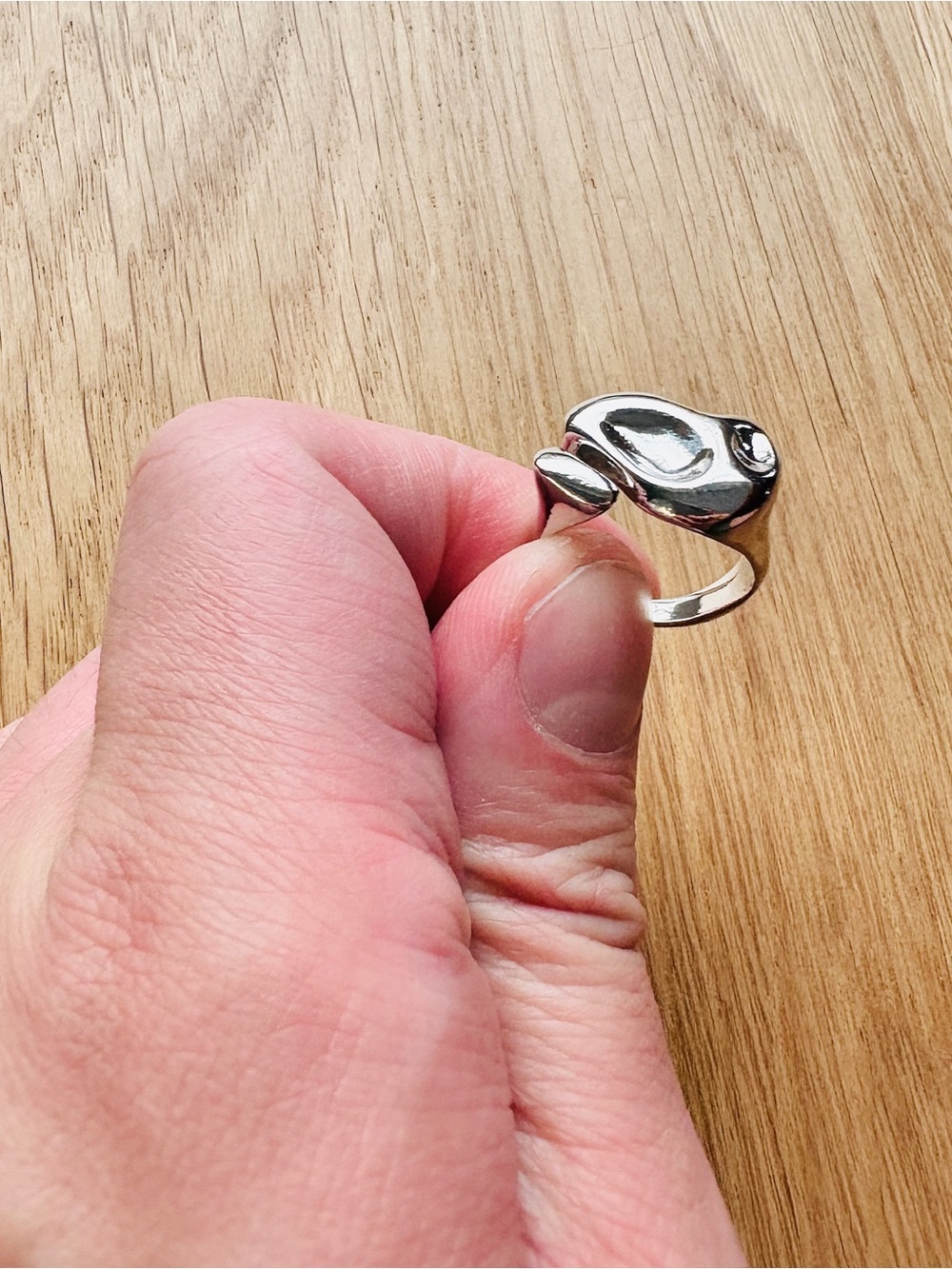 Silver Abstract Liquid Metal Ring – Chunky Sculptural Statement Ring